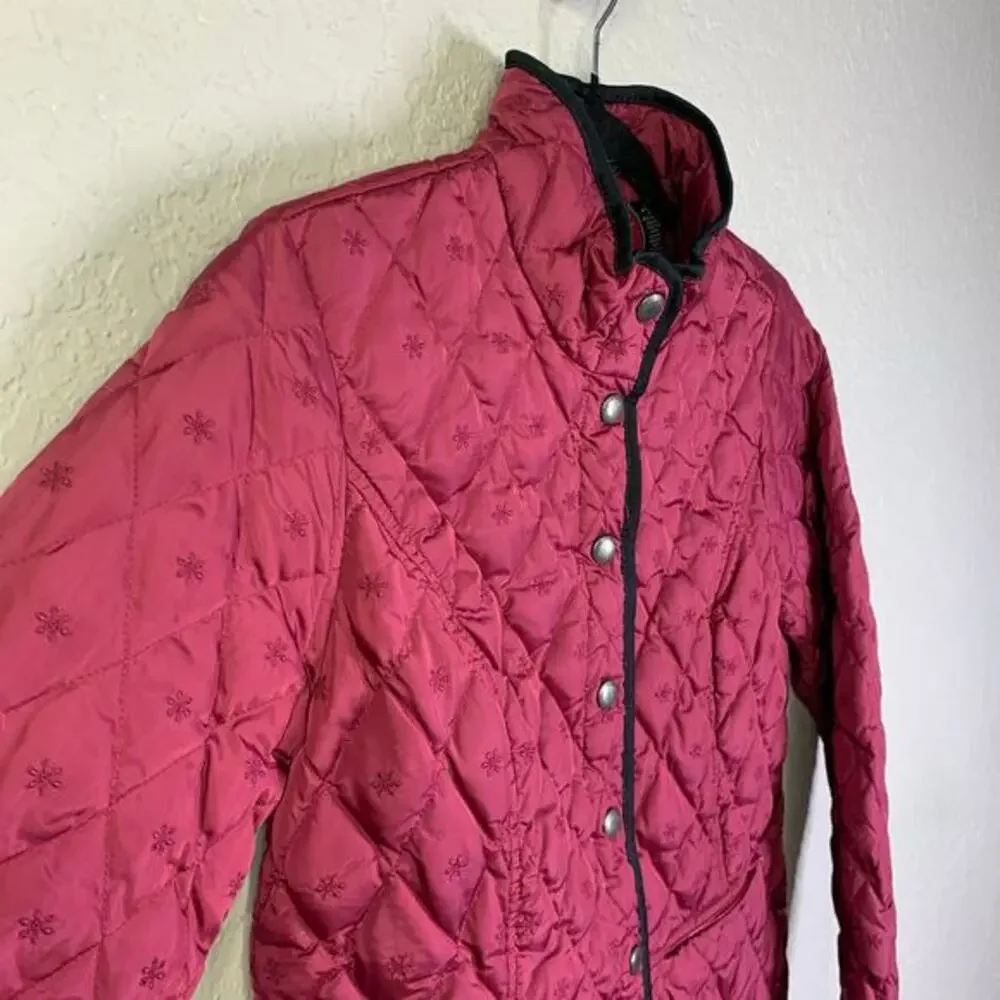 EDDIE BAUER Jacket Barn Coat Goose Down Quilted Snap Closure Zip Pockets Fushia‎